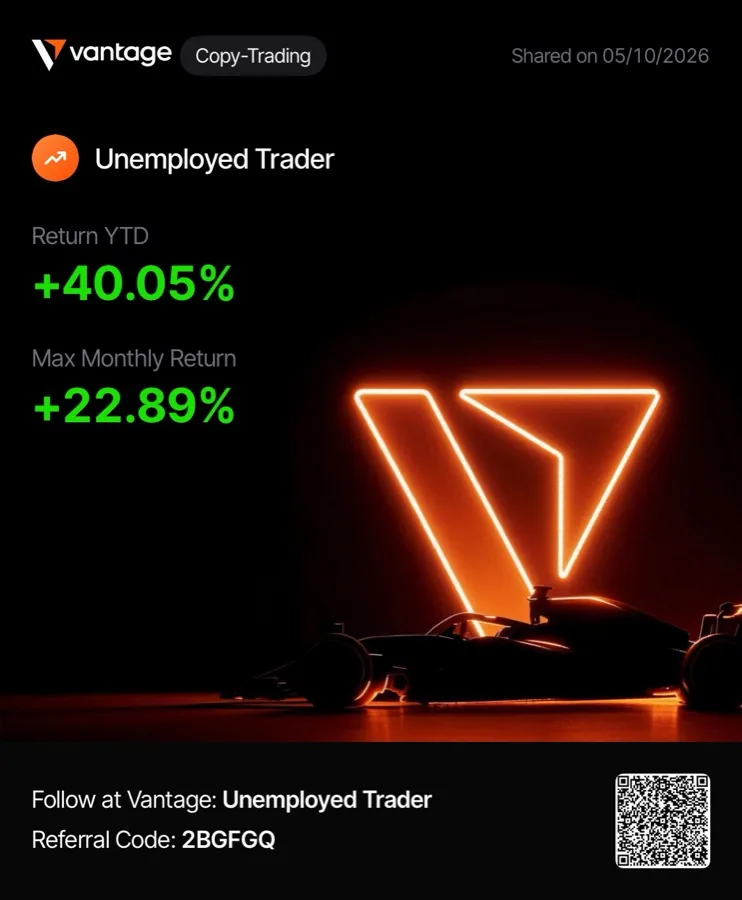 Vantage Copy-Trading: Unemployed Trader, Return YTD +40.05%, Max Monthly Return +22.89%, referral code 2BGFGQ